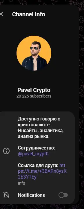 Профиль Telegram-канала Pavel Crypto