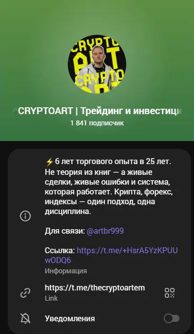 Описание канала CRYPTOART и контакт автора