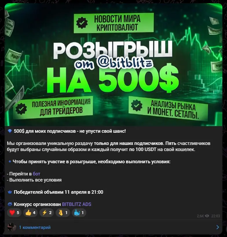 Исторический розыгрыш BITBLITZ ADS в канале Фауста