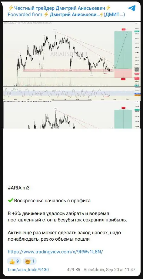 Пересланная из Premium публикация Дмитрия Аниськевича о прибыли около 3 процентов